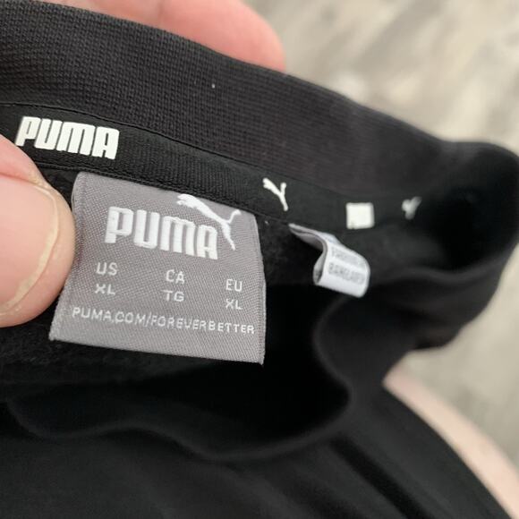 Puma SE Way 1 Sweatshirt Womens XL All Over Logo Pullover Black White Crop Crew - Picture 2 of 7